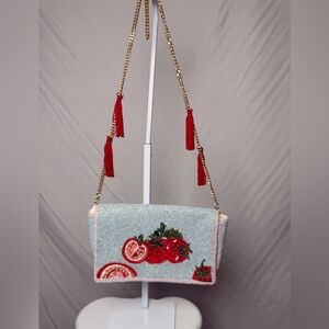 Beaded Blue and Red Tomato Bag